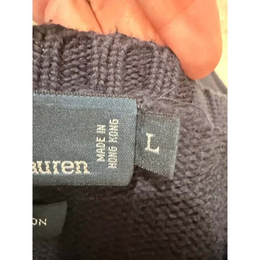Polo Ralph Lauren Vtg Navy Blue Red Pony Sweater 100% Cotton Made Hong Kong